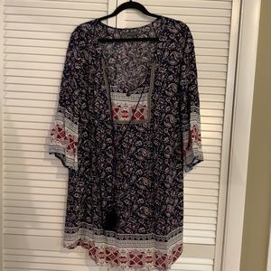 V Neck Tassle Bohemian Midi Dress